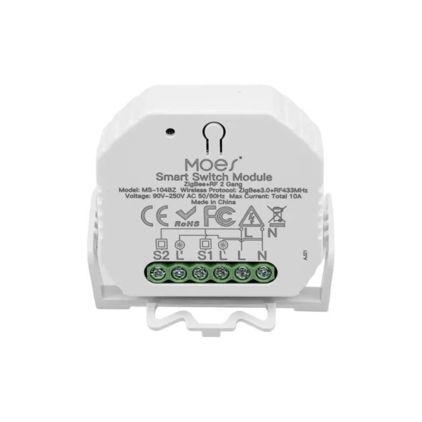 MOES Smart Switch Module - Zigbee DIY spínač světel - Neutrální vodič: vyžaduje "N" vodič, Počet spínačů: 2, Maximální proud: 10 A