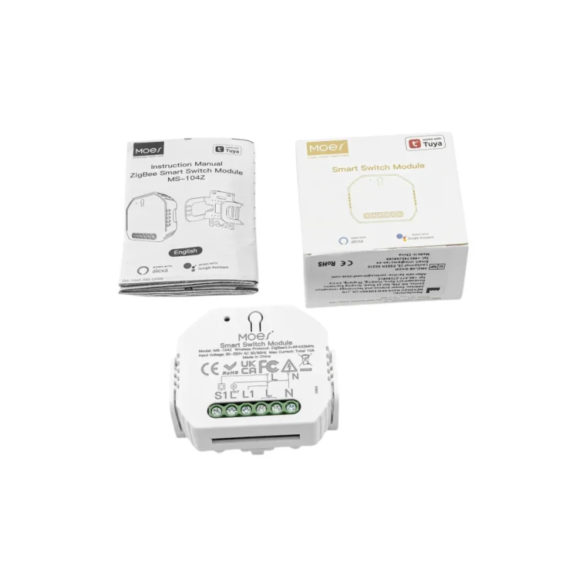 MOES Smart Switch Module - Zigbee DIY spínač světel - Neutrální vodič: vyžaduje "N" vodič, Počet spínačů: 2, Maximální proud: 10 A