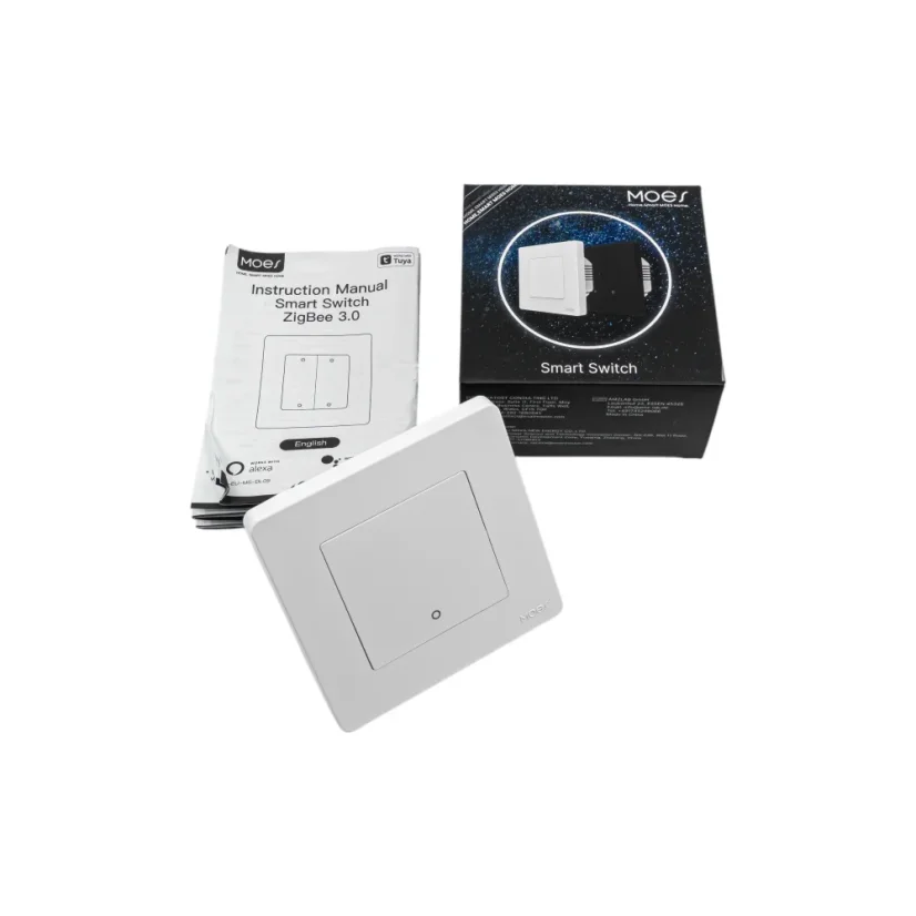 MOES Smart Switch - Zigbee chytrý vypínač - Barva: Šedá, Neutrální vodič: nevyžaduje "N" vodič, Počet spínačů: 1, Stav produktu: Nový
