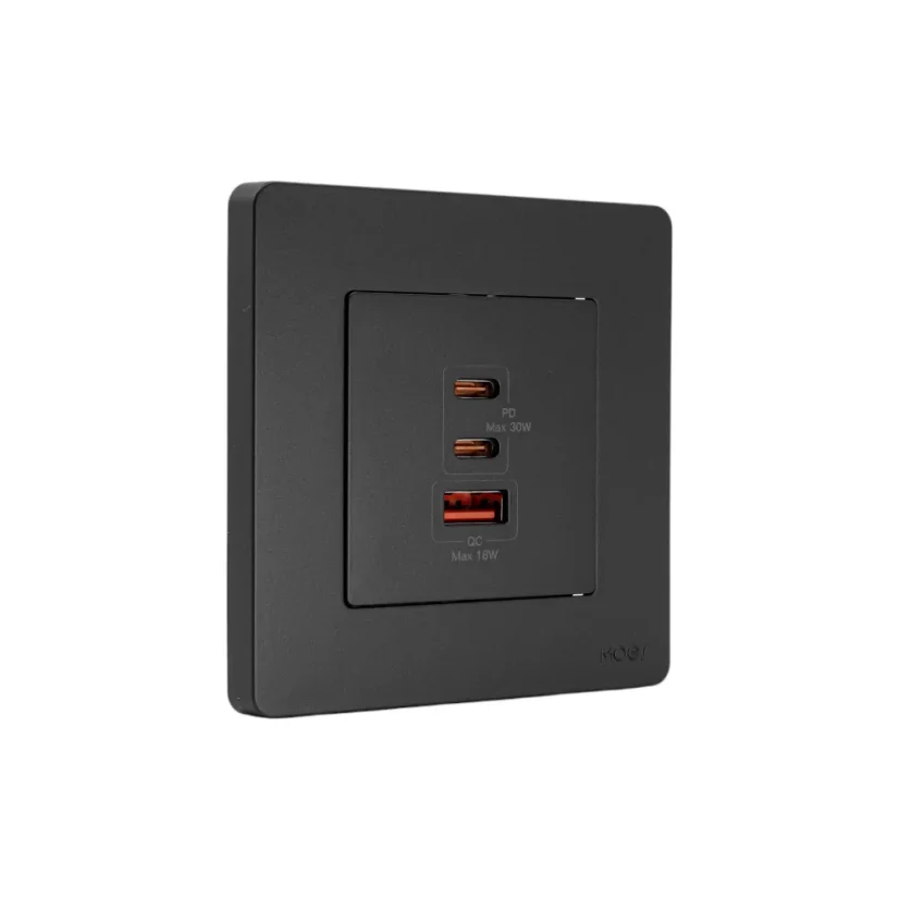 MOES USB Wall Outlet - USB nástěnná nabíječka - Barva: Šedá, Maximální nabíjecí výkon: 30 W, Stav produktu: Nový