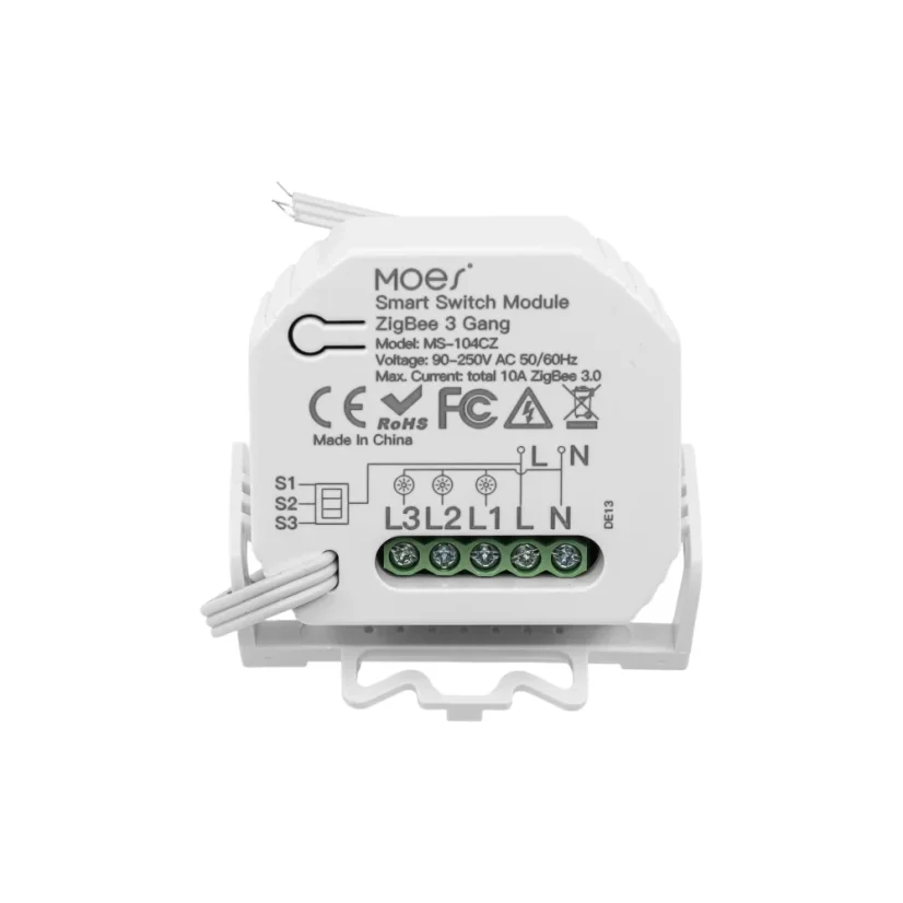 MOES Smart Switch Module - Zigbee DIY spínač světel - Neutrální vodič: vyžaduje "N" vodič, Počet spínačů: 2, Maximální proud: 10 A