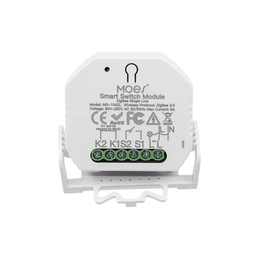 MOES Smart Switch Module - Zigbee DIY spínač světel - Neutrální vodič: vyžaduje "N" vodič, Počet spínačů: 2, Maximální proud: 10 A