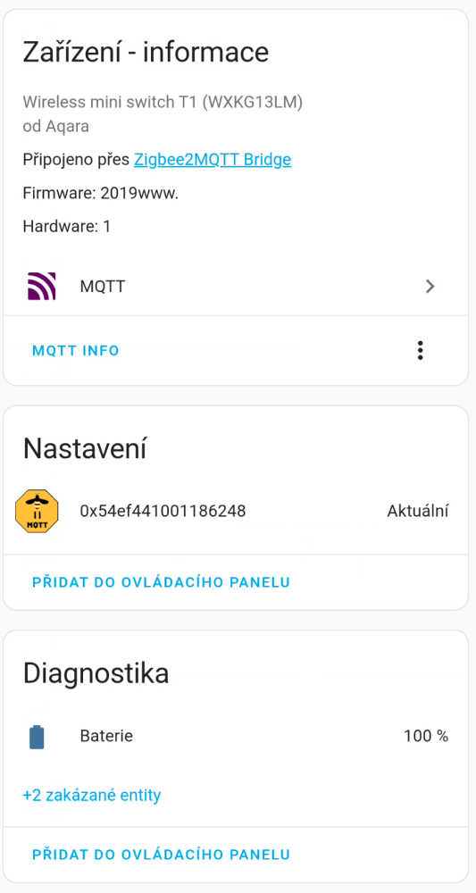 AQARA Switch T1 v Home Assistant