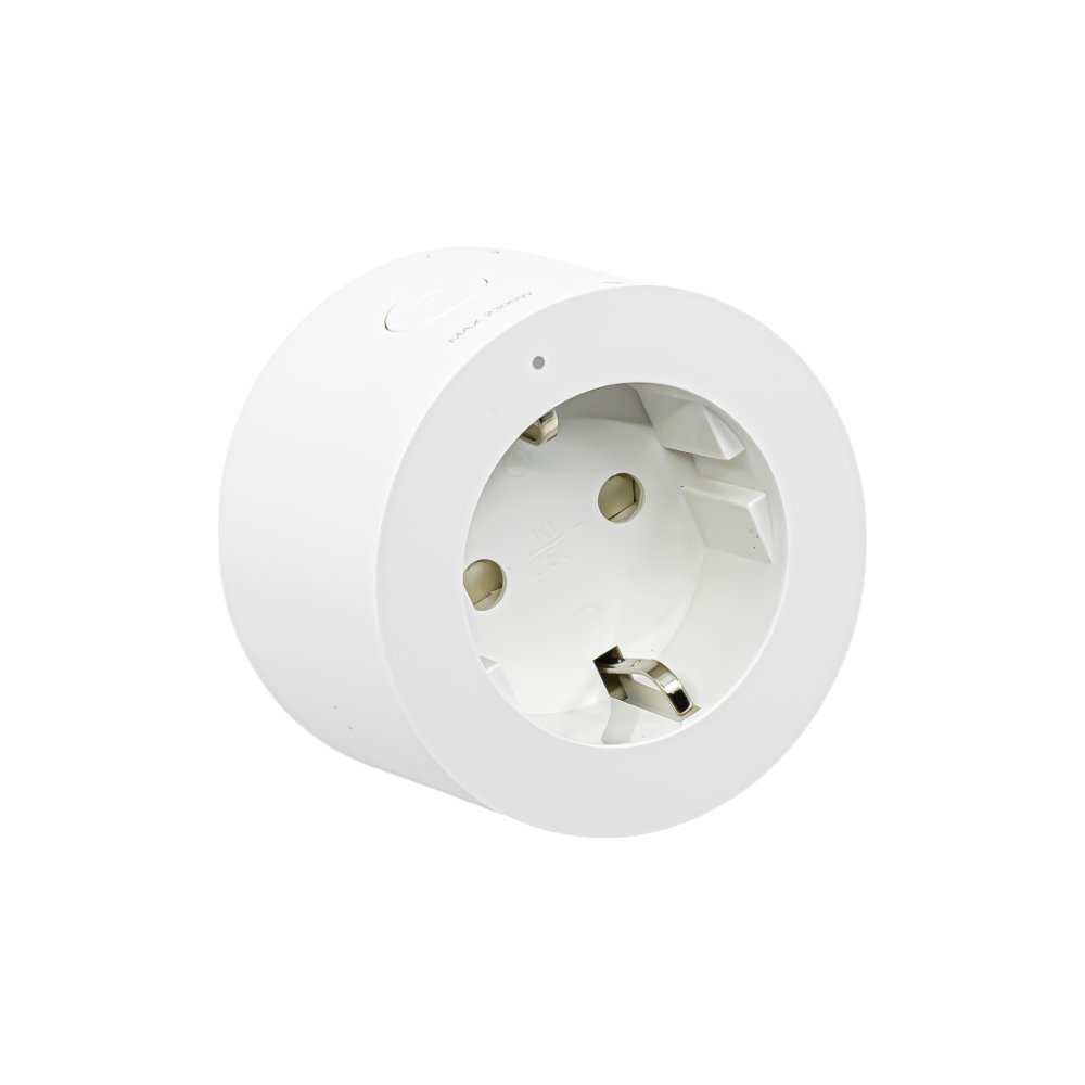 Detail tlačítka na AQARA Smart Plug EU a blikající LED