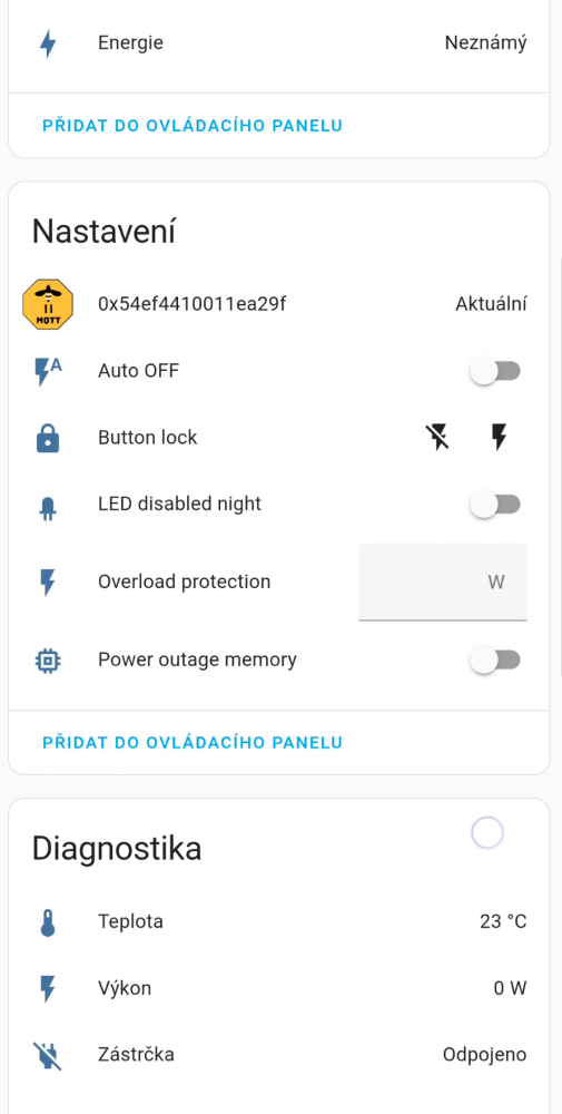 Ovládání AQARA Smart Plug EU v Home Assistant a zobrazení spotřeby